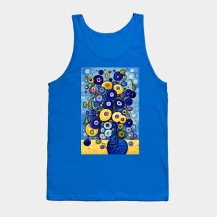 Blue and Gold Cute Abstract Flowers in a Blue Vase Still Life Painting Tank Top